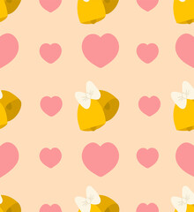 Concept of wedding cute pattern. Wedding pattern on colored background. Hearts and bells. Vector illustration. Design element