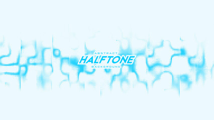 Naklejka premium Abstract vector curled blue halftone sound wave. Scrathed dotted texture element.