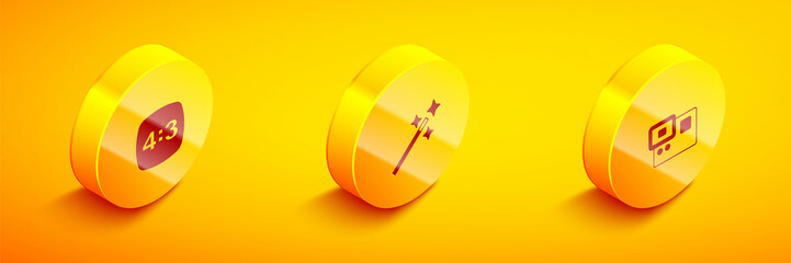 Set Isometric Photo frame 4, retouching and Action extreme camera icon. Vector