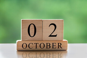 October 2 calendar date text on wooden blocks with copy space for ideas. Copy space and calendar concept
