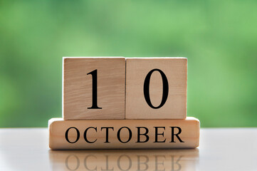October 10 calendar date text on wooden blocks with copy space for ideas. Copy space and calendar...