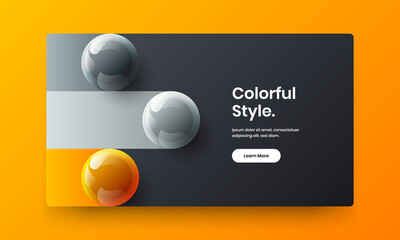 Simple website screen vector design concept. Creative realistic balls presentation layout.