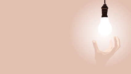 human hand holding burning lamp on beige background
