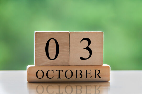 October 3 calendar date text on wooden blocks with copy space for ideas. Copy space and calendar concept