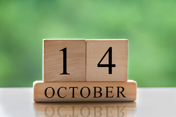 October 14 calendar date text on wooden blocks with copy space for ideas. Copy space and calendar concept