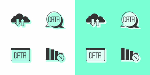 Set Financial growth decrease, Cloud download and upload, Data analysis and icon. Vector