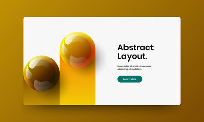 Vivid realistic spheres cover template. Amazing website screen vector design layout.