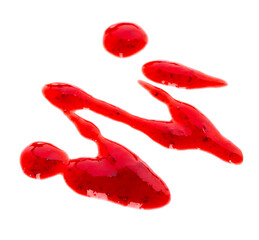 Strawberry jam drizzle isolated on white background. Splashes of berry confiture.