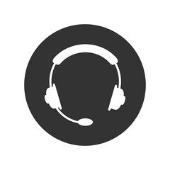 White headphones icon on a black button - stock vector