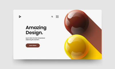 Simple website screen design vector template. Geometric realistic balls banner layout.