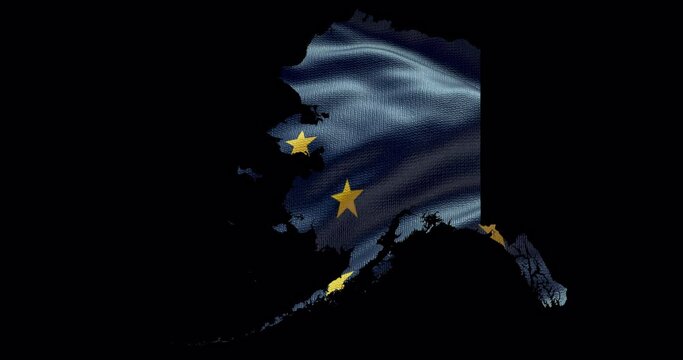Alaska state map with waving flag. State outline 4K