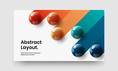 Original 3D spheres horizontal cover illustration. Geometric poster design vector template.