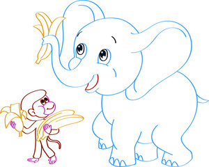 Vector coloring book for children. Elephant and monkey