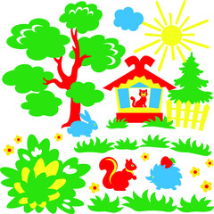 Decoration for children vector. House in the forest