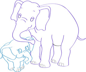 Vector coloring book for children, mother elephant and baby elephant