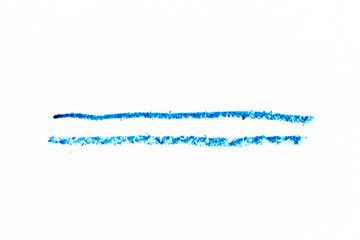 Blue color crayon hand drawing in line shape on white paper background