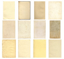 Paper and textile textures set. Blank old pages with rough faded surface. Perfect for background and vintage style design. Empty place for text.