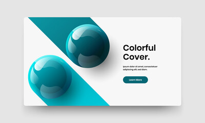 Creative company brochure design vector concept. Trendy realistic balls postcard layout.