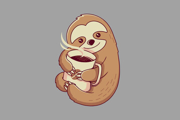 Coffee Sloth Cute Kawaii Logo