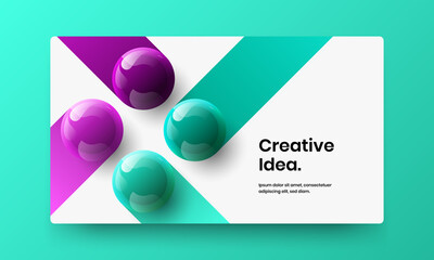 Creative realistic spheres horizontal cover concept. Vivid booklet design vector template.