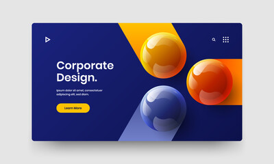 Isolated realistic balls company brochure layout. Geometric website design vector template.