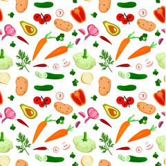 Food background and colorful vegetables seamless pattern