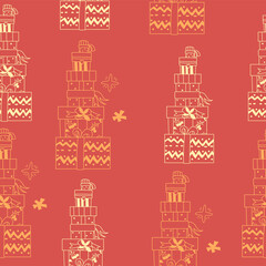 Fototapeta na wymiar Vector seamless pattern on the Christmas theme. Gifts, decorations, branches.