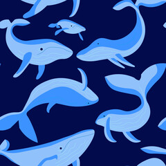 Seamless underwear pattern with blue whales