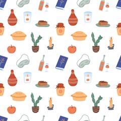 Seamless pattern cozy autumn. Flat vector illustration