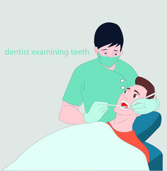  Male dentist examining male patient's teeth in bed