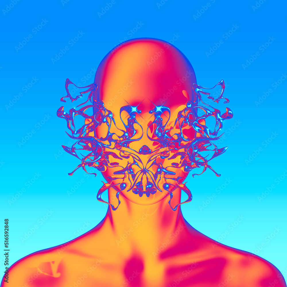 Poster abstract concept sculpture illustration from 3d rendering of front view female figure with anonymous