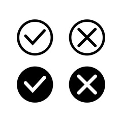 Checkmark illustration vector black color isolated. Tick icon. cross icon.