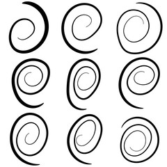 A selection of similar black spirals. Vector coil set.