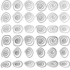 Spirals vector set. A selection of similar black spirals.
