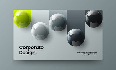 Clean 3D balls web banner layout. Amazing catalog cover vector design template.