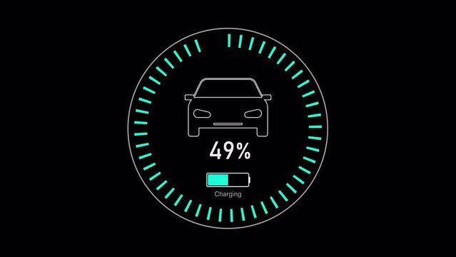Electric Car Dashboard battery indicator showing Progress of the Charging.