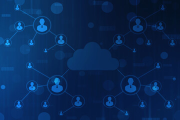 2d illustration of Cloud computing, Digital Cloud computing Concept background. Cyber technology, internet data storage, database and data server concept