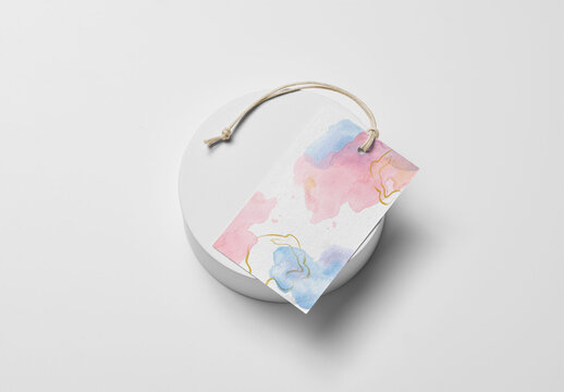 Swing Tag Mockup on a Circle Pedestal