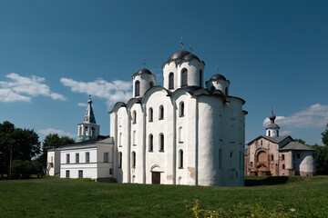 Fototapeta na wymiar Ancient church. Ancient Russian church in the Novgorod.