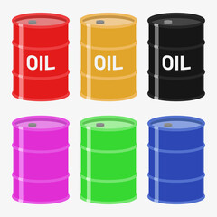 metal color oil barrel set vector flat illustration