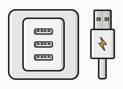 usb plug outlet flat vector illustration