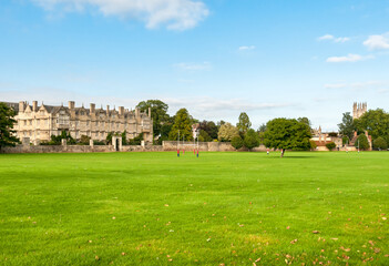 Fototapeta na wymiar Merton field of Merton College with green Playing field, Oxford, United Kingdom