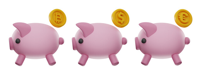 finance money icon set 3d rendering on isolated background
