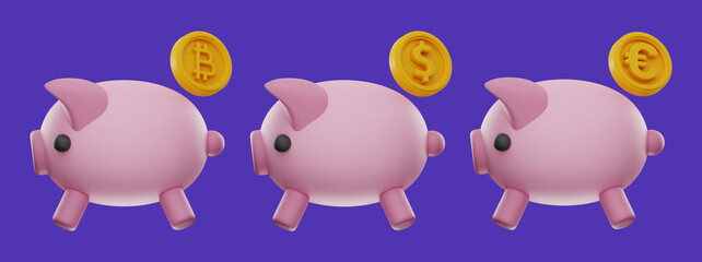 finance money icon set 3d rendering on isolated background