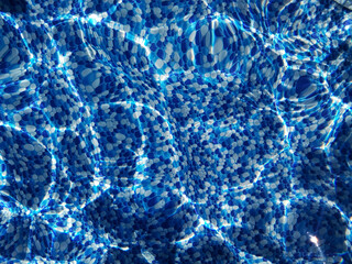 Abstract background of transparent water with beautiful caustics. You can see the bottom of the pool.