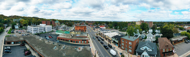 Aerial panorama of downtown Stoney Creek, Ontario, Canada - 516597049