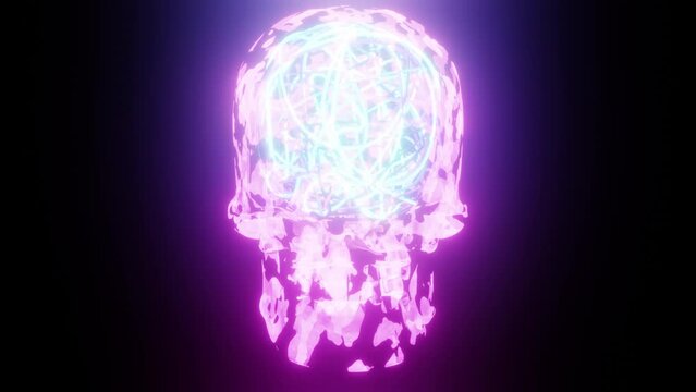 Pink neon skull with blue brain bacgrkound VJ loop