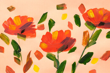 drawing flowers on a bright background. Oil painting, acrylic..impressionistic style, flower painting, bright colors. Artistic background. Card. Flower card.