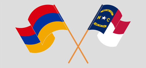 Crossed flags of Armenia and The State of North Carolina. Official colors. Correct proportion