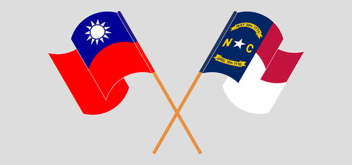 Crossed flags of Taiwan and The State of North Carolina. Official colors. Correct proportion